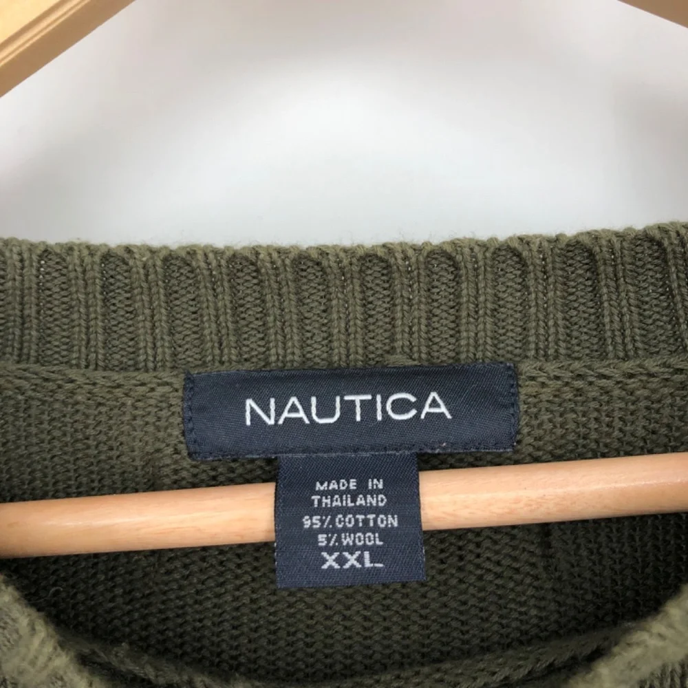 Nautica Mens Sweater Size XXL Green Olive Nordic Fair Isle‎ Cotton Wool Pullover